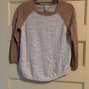 J. Crew Two-Tone Cream and Tan Raglan Crewneck Sweater